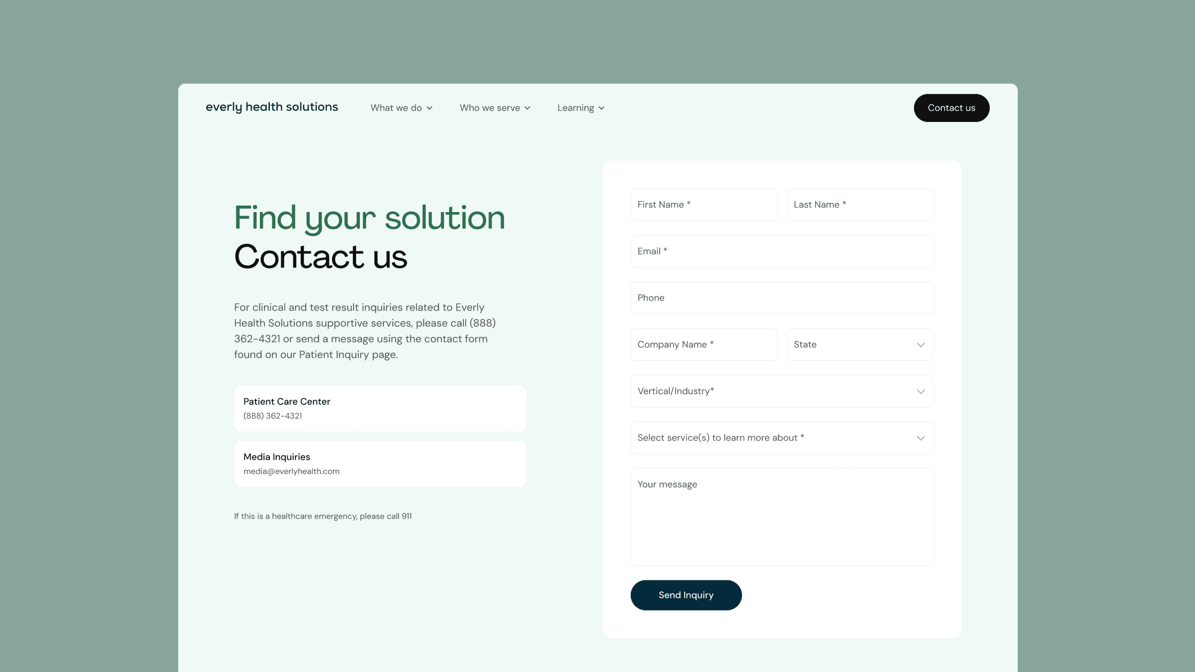 Everly Health Solutions Contact Page